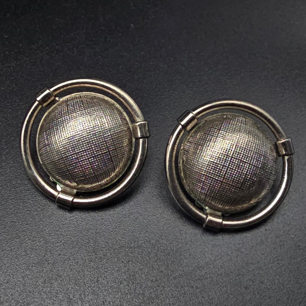 Silver Tone Clip On Earrings Round Domed Vintage Jewelry Lisner